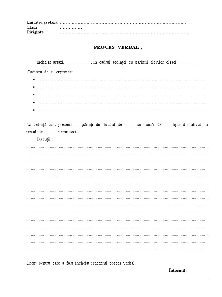 Proces Verbal Model PDF | PDF