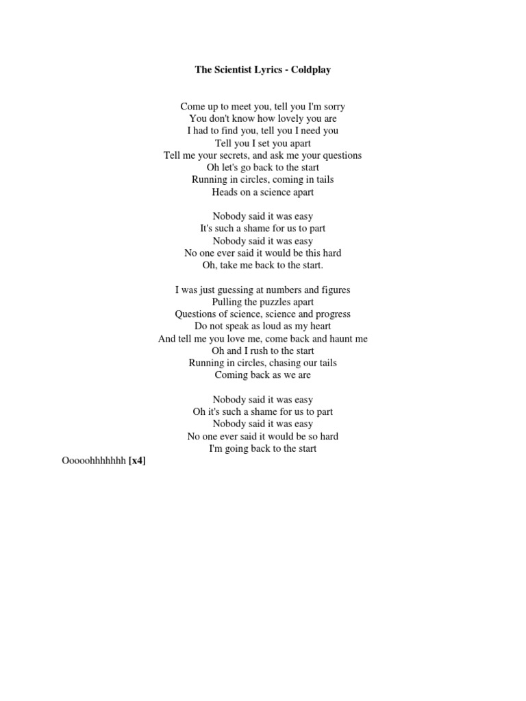 The Scientist Lyrics PDF