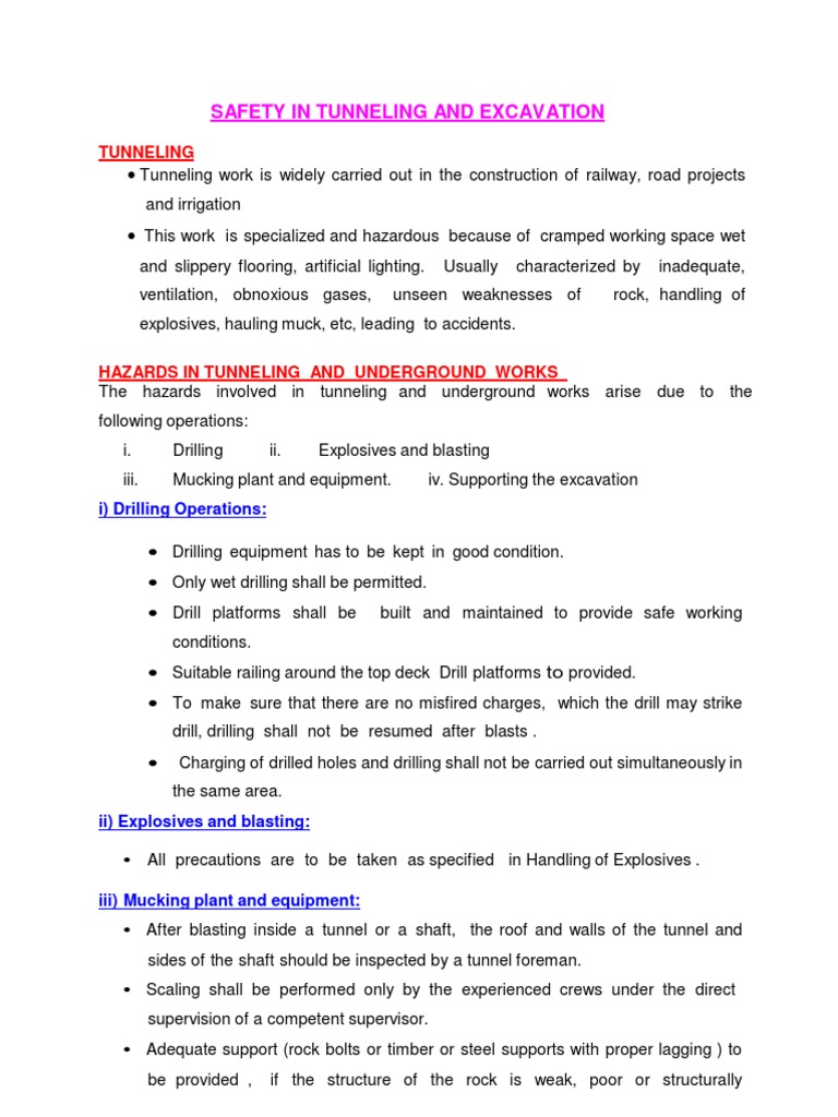 Safety In Tunnel And Excavation Pdf Tunnel Deep Foundation