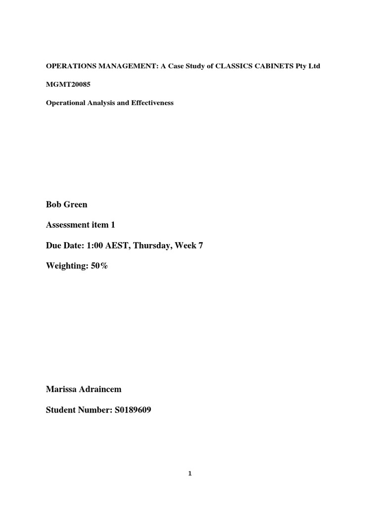 Operations Management at Classics Cabinets | PDF | Operations ...