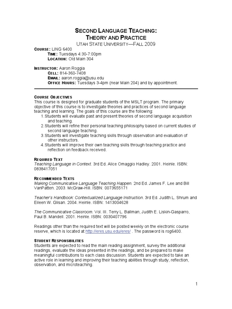 Second Language Teaching Course | PDF | English As A Second Or Foreign ...