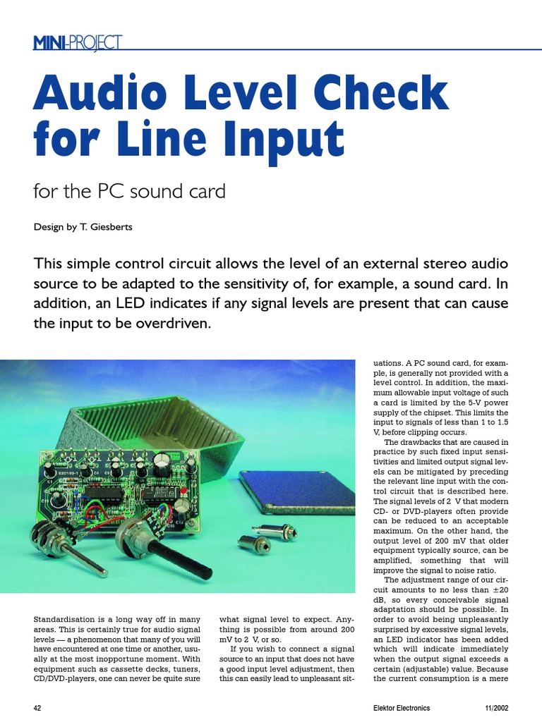Audio Level Check For Line Input: For The PC Sound Card | PDF | Signal ...