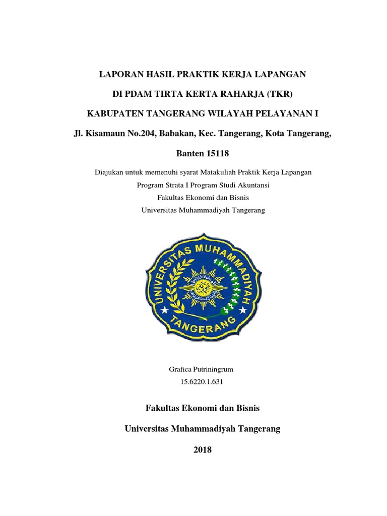 Laporan Hasil Praktek Kerja Lapangan Di Pdam Tkr Kab Tangerang Wilayah Pelayanan I Pdf