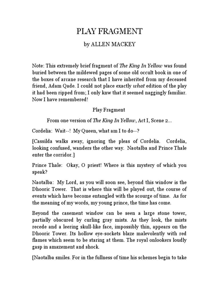 The King in Yellow Play Fragment by Allen Mackey PDF