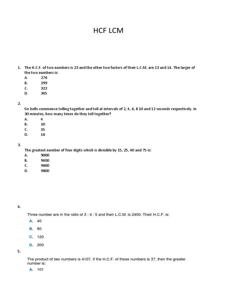 HCF and LCM Problems with Solutions | PDF | Art