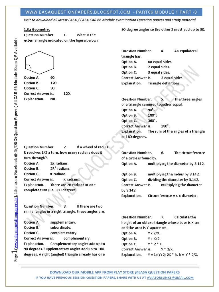 EASA Part-66 Exam Questions of Module 01 - Part I | PDF | Circle | Triangle