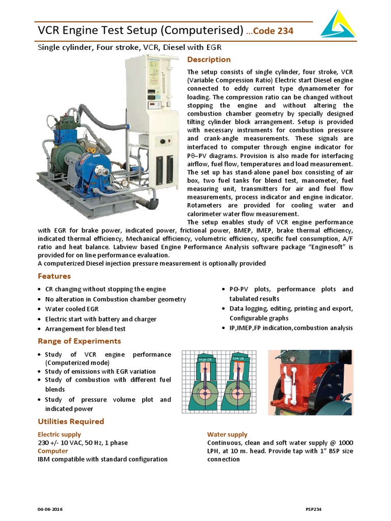 Single Cyl VCR Diesel With EGR PSP234 PDF Diesel Engine Engines