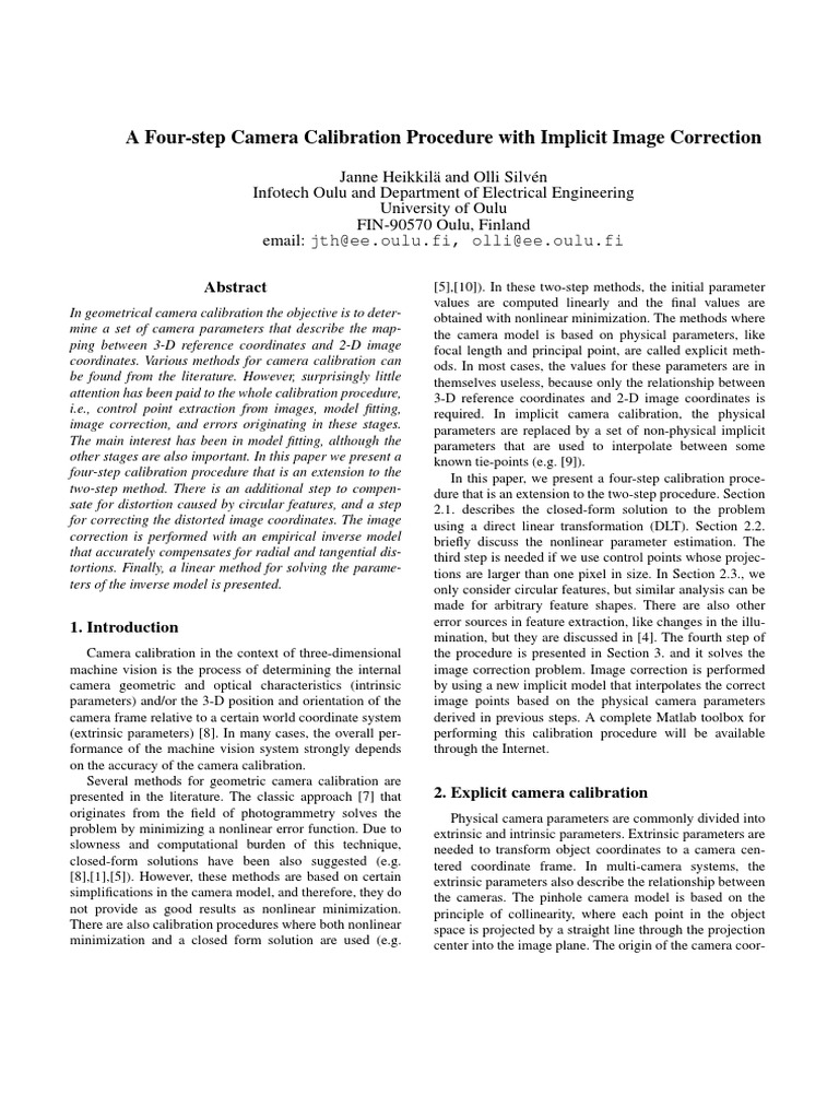 Four-Step Camera Calibration Method | PDF | Teaching Mathematics ...