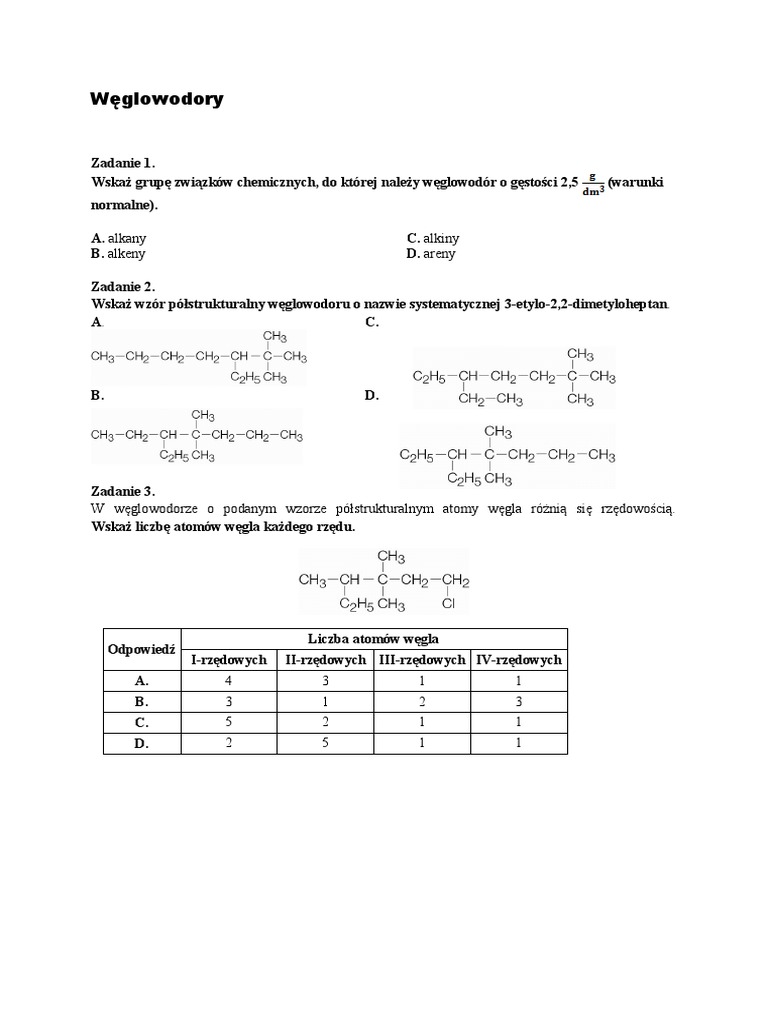 Pochodne Węglowodorów Sprawdzian Pdf Odpowiedzi