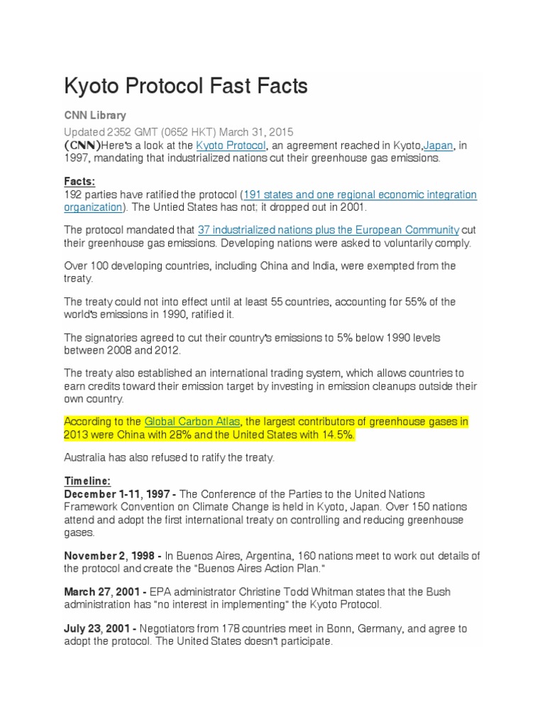 Kyoto Protocol Fast Facts | PDF | Kyoto Protocol | Climate Change