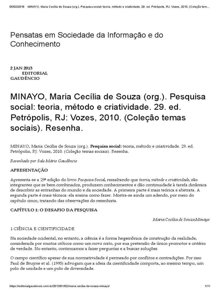 MINAYO, Maria Cecília de Souza (Org.) - Pesquisa Social - Teoria ...