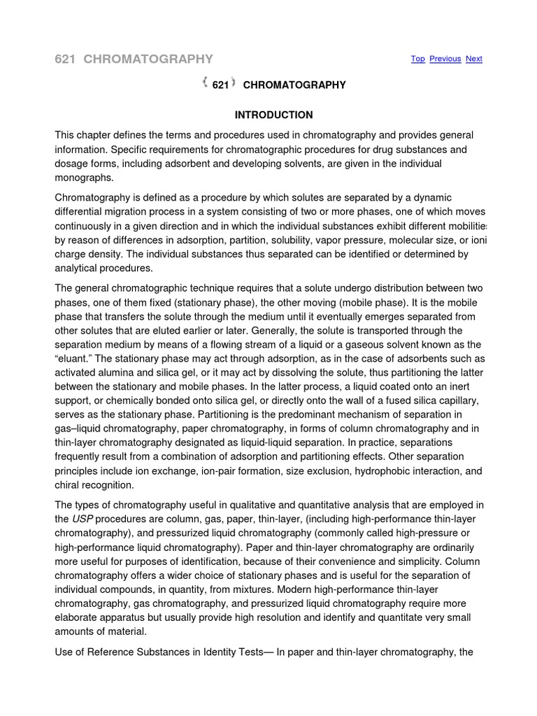 Cromatografia Cap 621 Usp PDF PDF Elution Chromatography