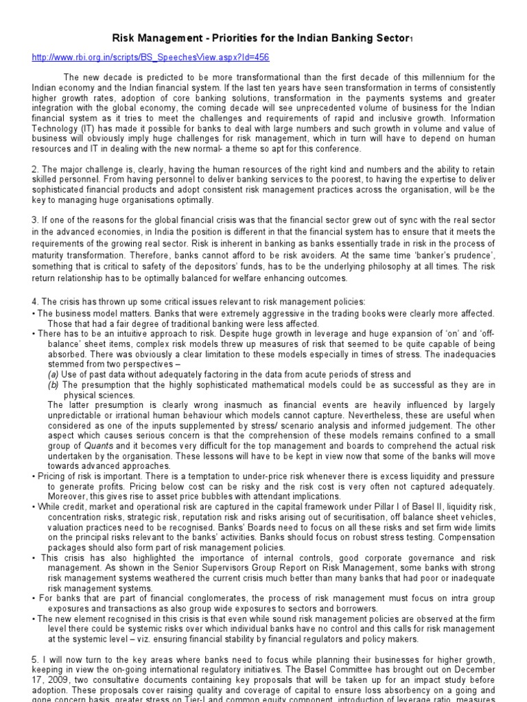 Risk Management in Indian Banking Sector | PDF | Derivative (Finance ...