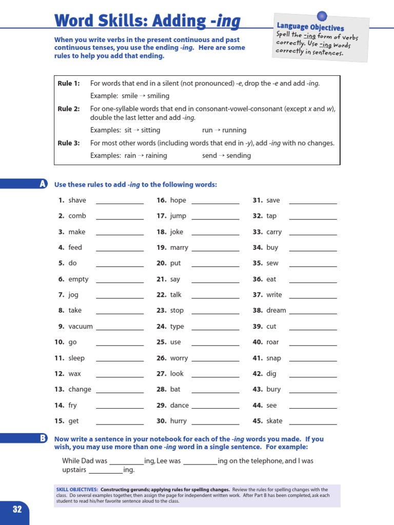 Add Ing To Verbs Exercises