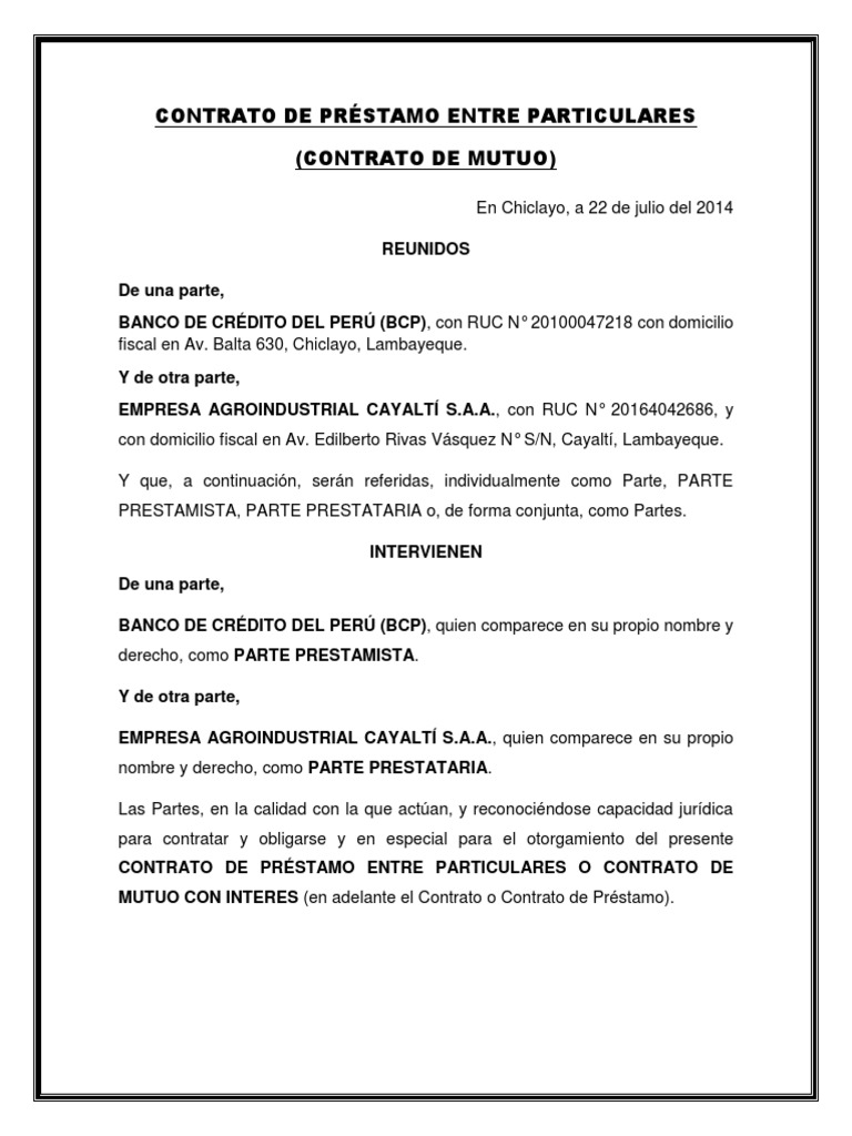 Contrato de Préstamo Entre Particulares (2) Pagos Gobierno