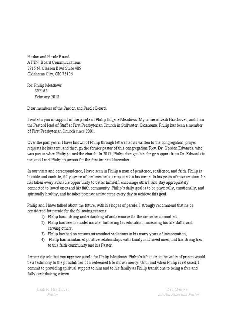 Letter of Support - Pastor Leah  PDF  Pastor  Prison