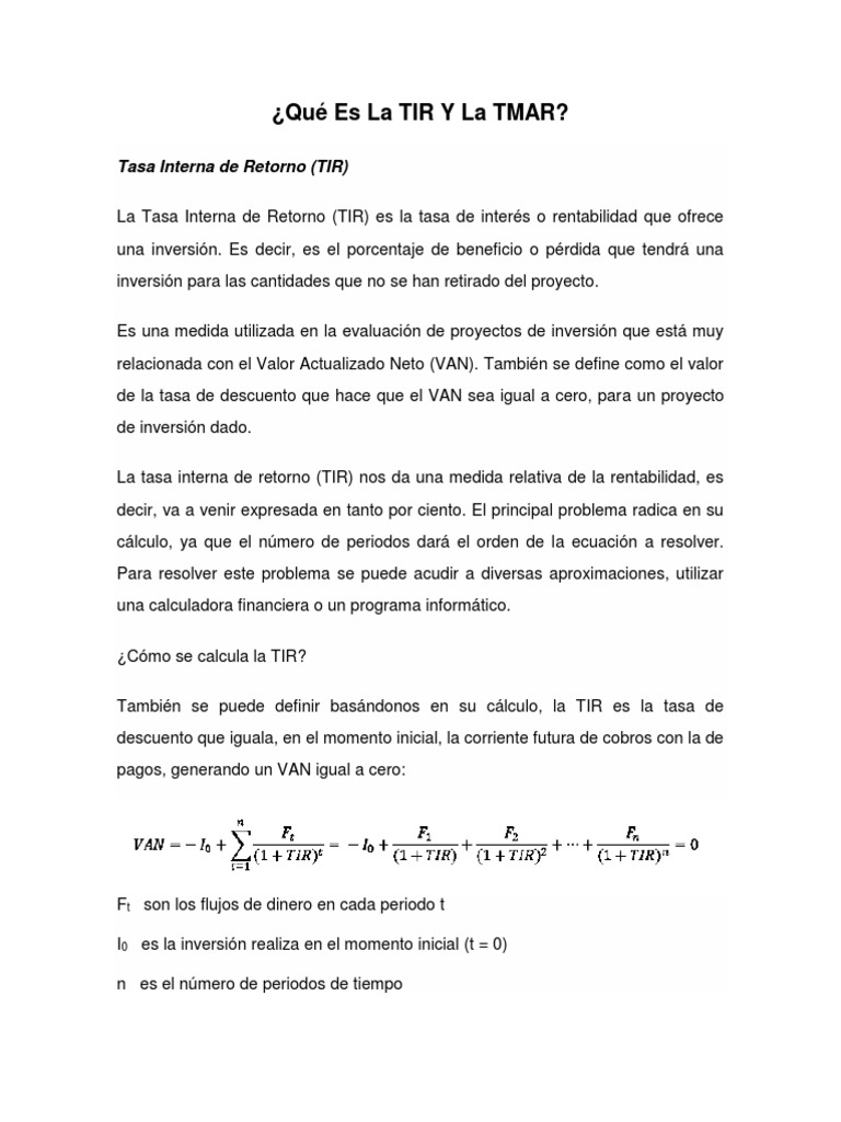 Tir y Tmar | PDF | Inflación | Tasa interna de retorno