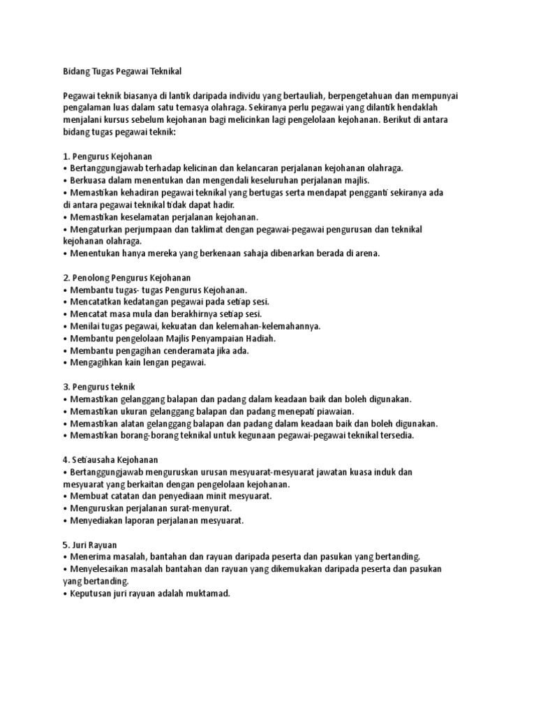 Bidang Tugas Pegawai Teknikal Pdf