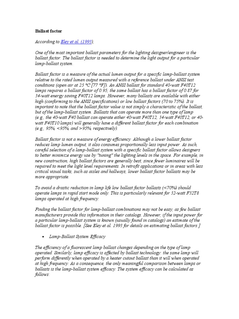Ballast Factor and LampBallast System Efficacy PDF Incandescent