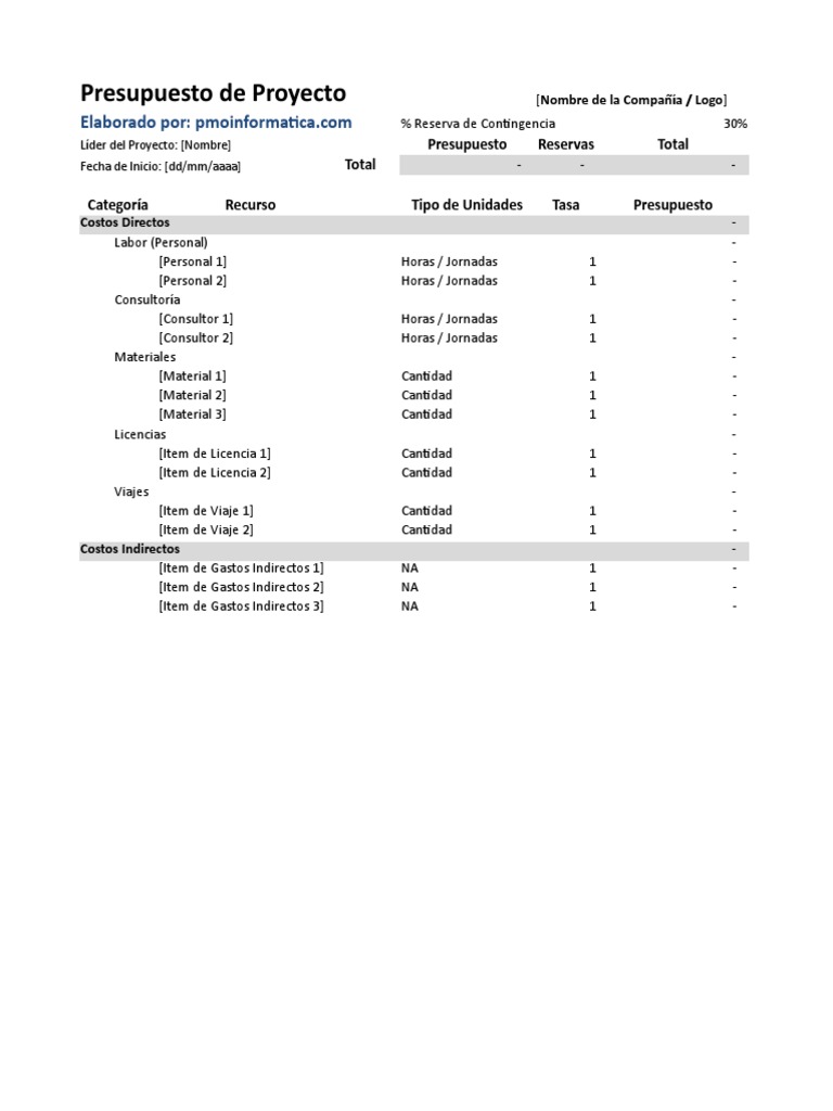 Informatica Presupuesto de Un Proyecto | PDF | Presupuesto | Microsoft ...