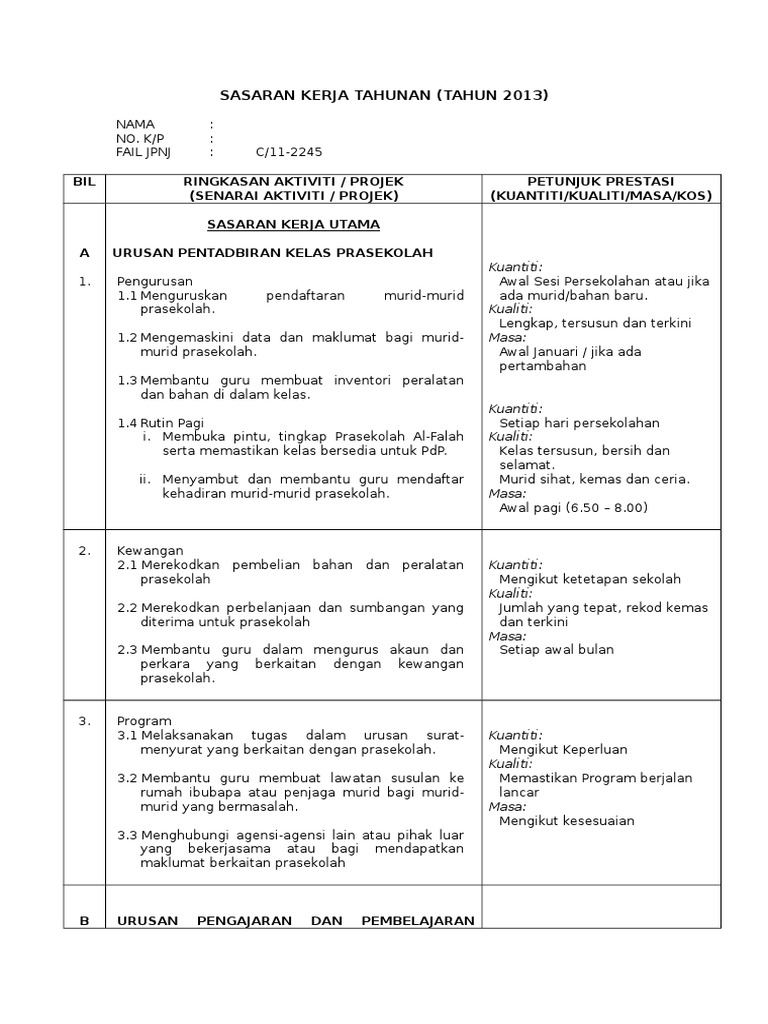 Sasaran kerja utama