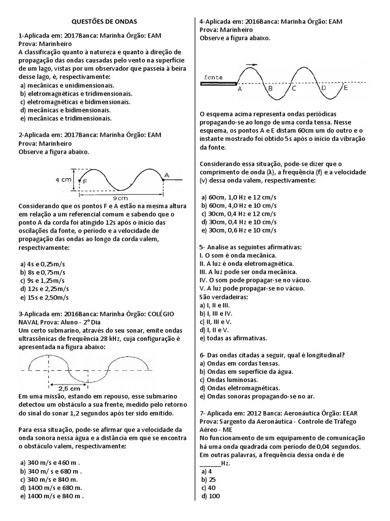 Questões de Ondas | PDF | Ondas | Radiação eletromagnética