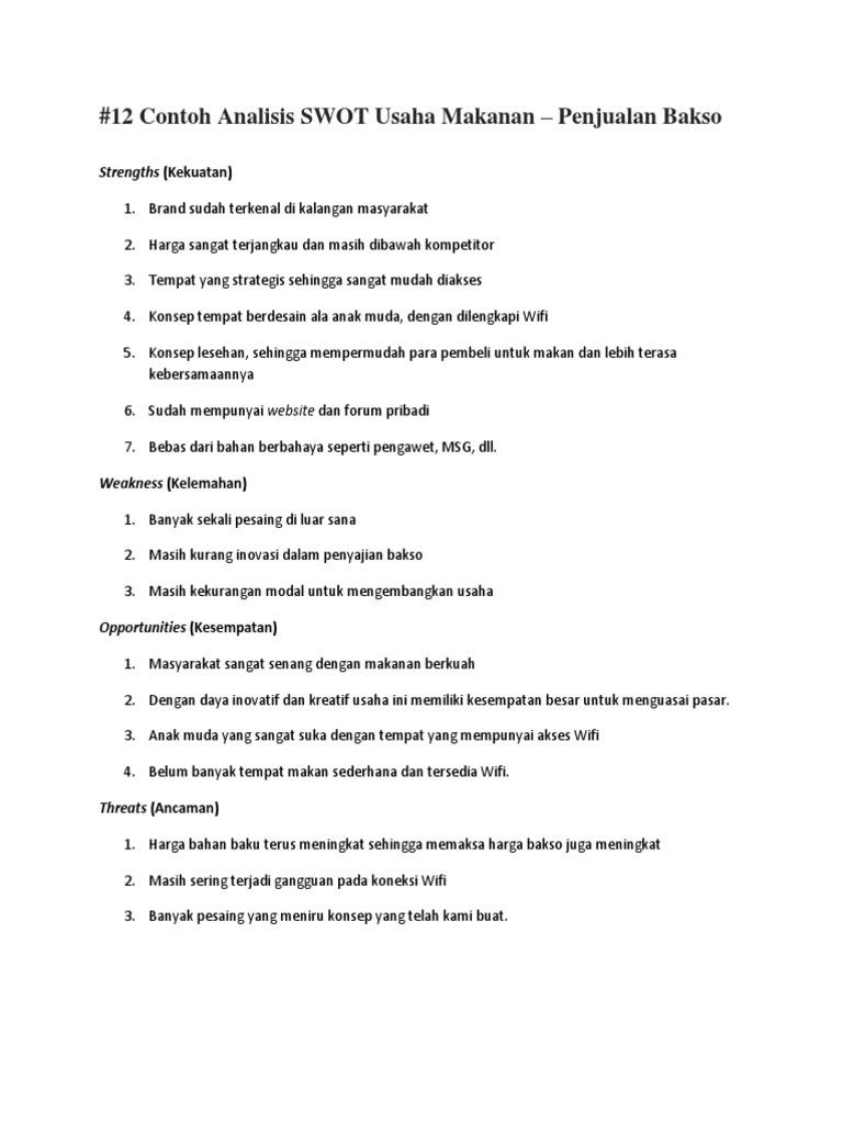 Contoh Swot Dan Pengertian | PDF