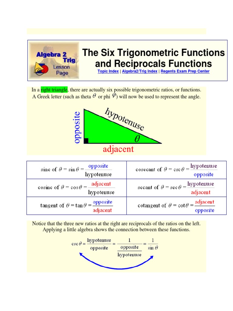 The Six Trigonometric Functions and Reciprocals Functions PDF
