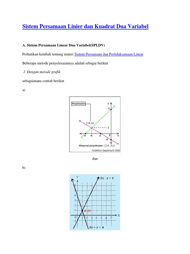 Contoh Soal Sistem Persamaan Linear Dua Variabel Dengan