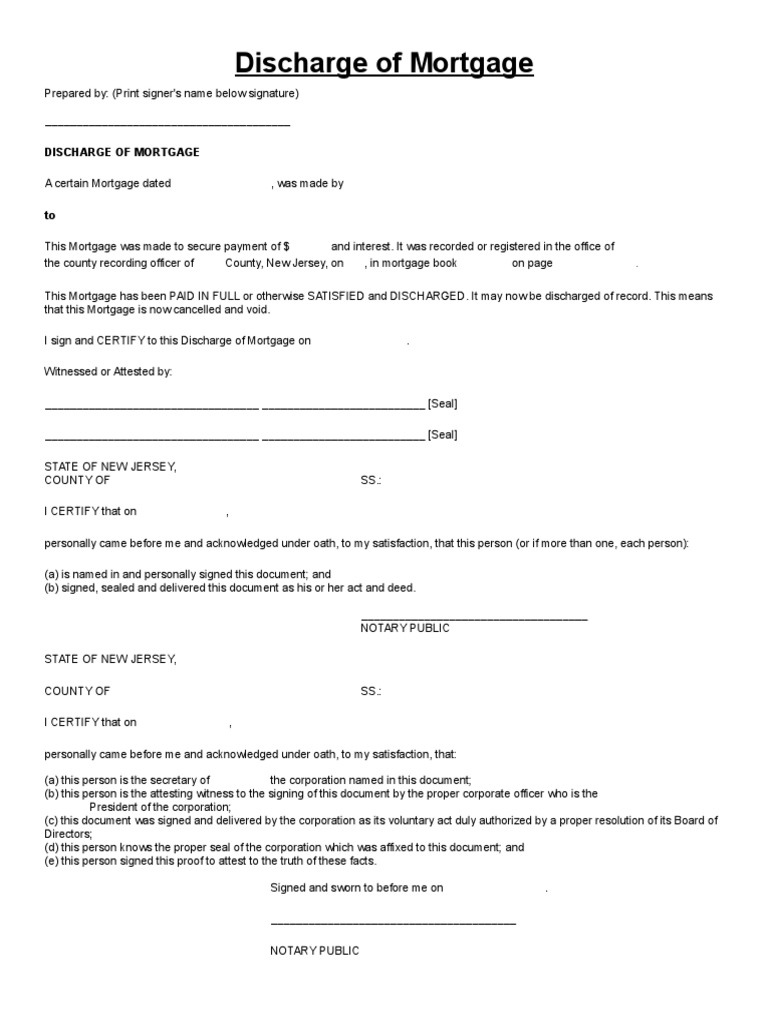 Mortgage Discharge Document Template | PDF