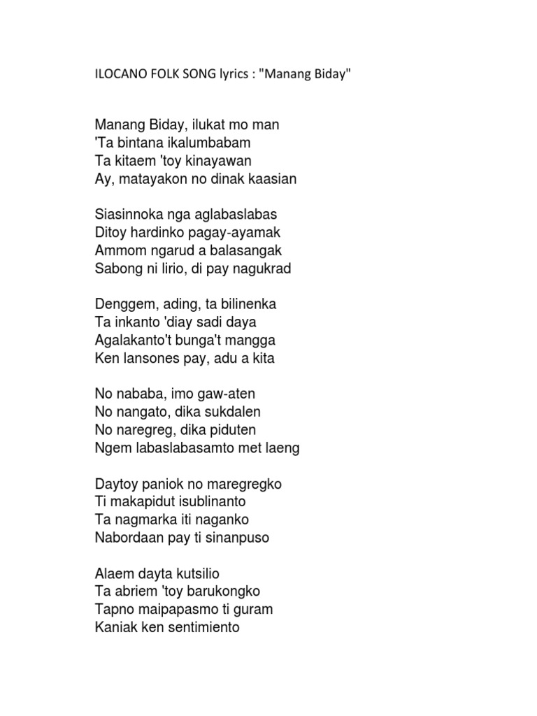 Ilocano Folk Song Lyrics