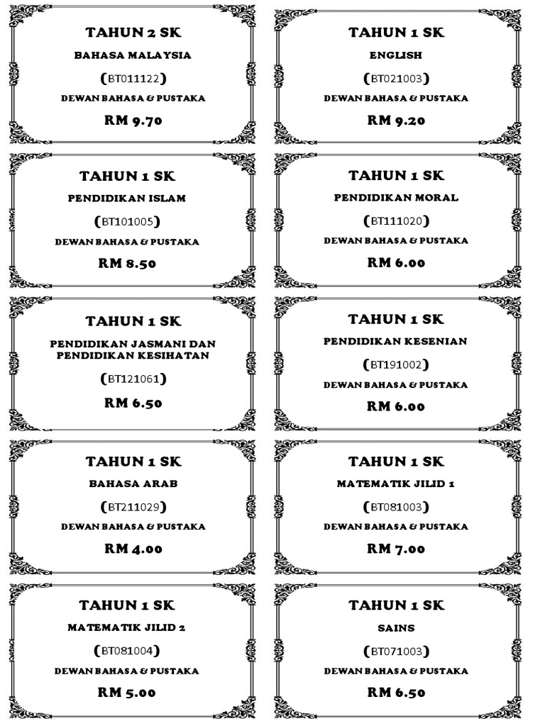 Label Rak Buku Teks Perpustakaan | PDF