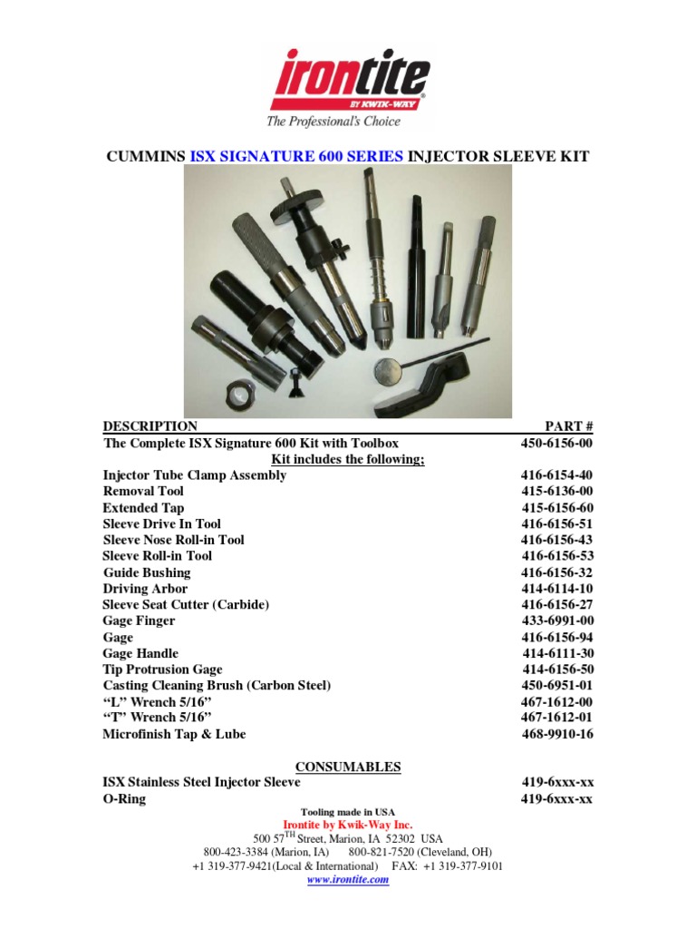Cummins Injector Sleeve Kit: Isx Signature 600 Series