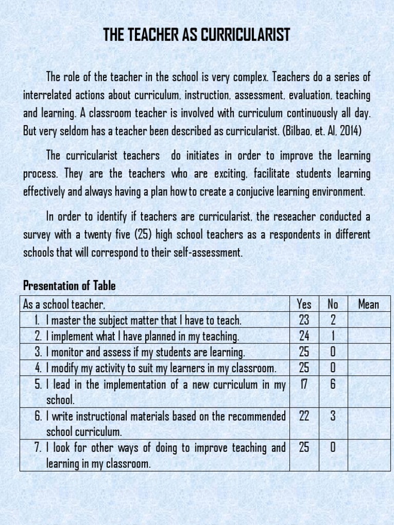 Teacher's Role as Curricularist Explained | PDF | Teachers | Curriculum