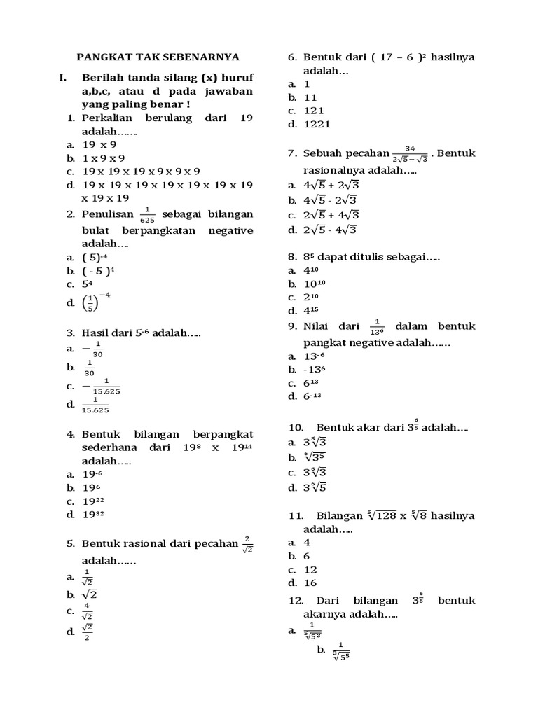 291192574 Latihan Soal Matematika Pangkat Tak Sebenarnya Kelas 9