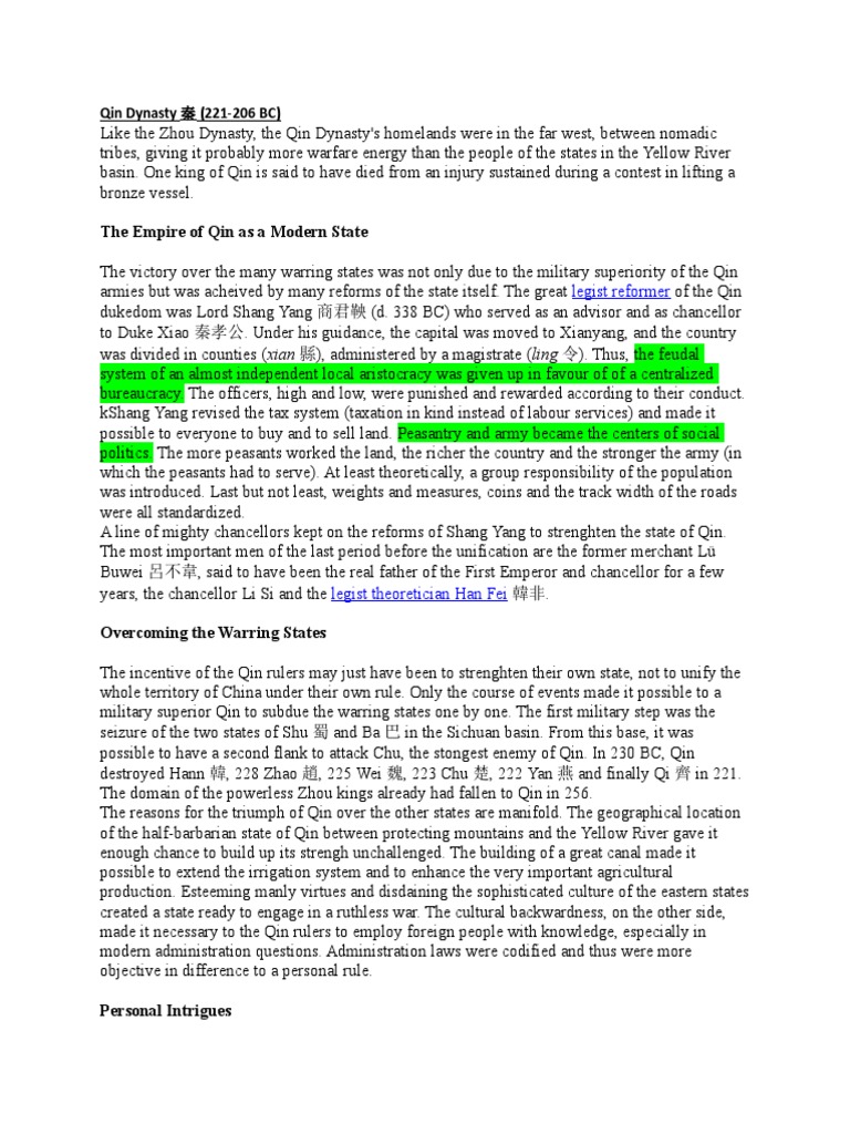 Qin Dynasty 秦 | PDF | Han Dynasty | China