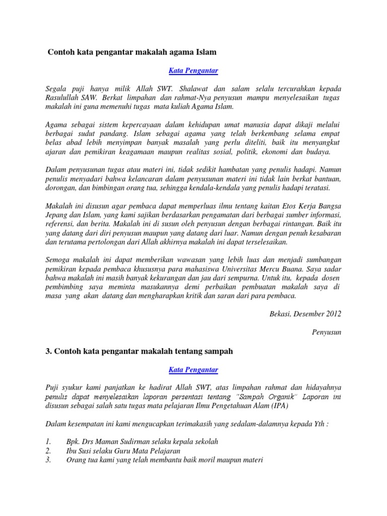 Contoh Kata Pengantar Makalah Agama Islam