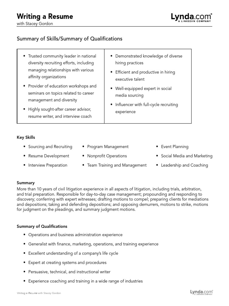 Skills Summary for Resume Writing | PDF | Career & Growth