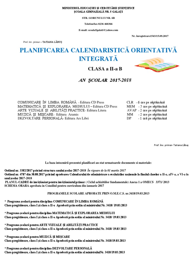 Planificare Calendaristică Integrată Clasa A Ii A