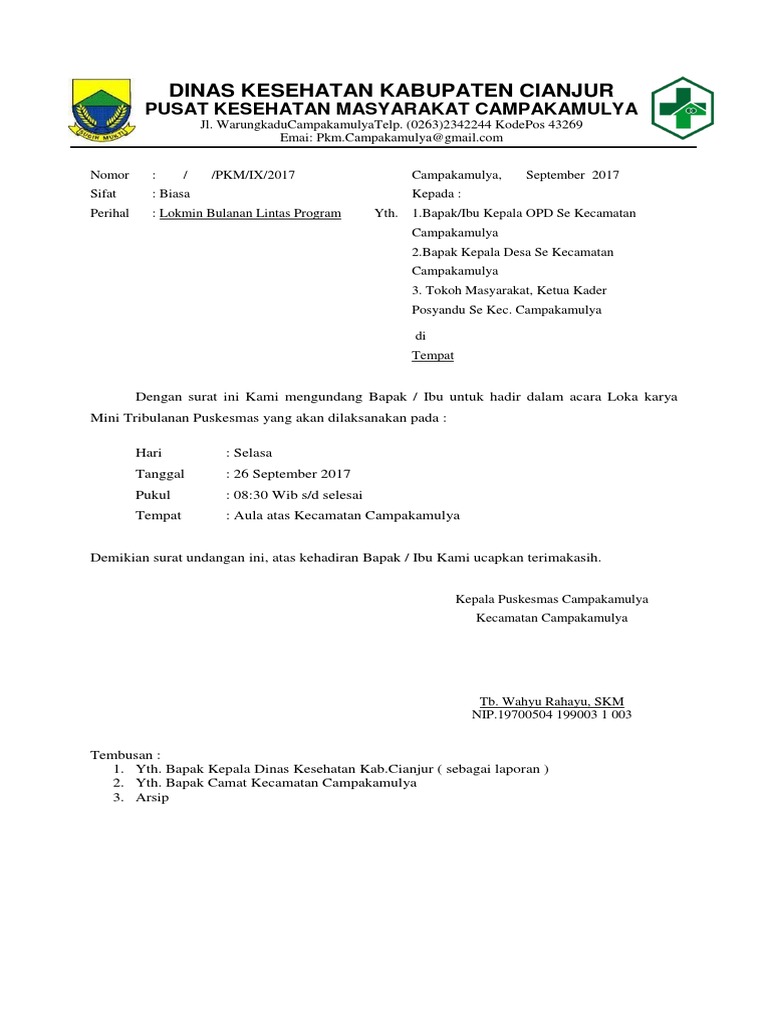 Contoh Surat Undangan Lokmin Puskesmas - SuratMenyurat.net