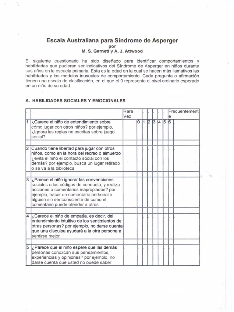 Escala Australiana para Síndrome de Asperger | PDF | Síndrome de ...