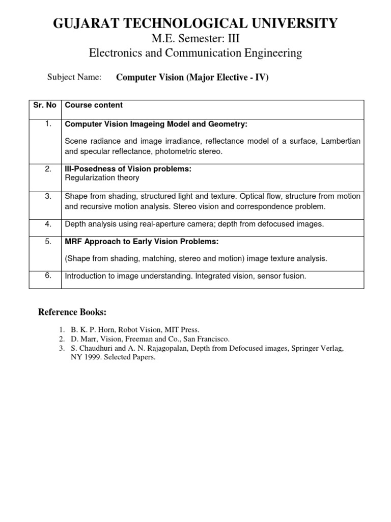Computer Vision Course Outline - GTU | PDF | Computers | Technology ...