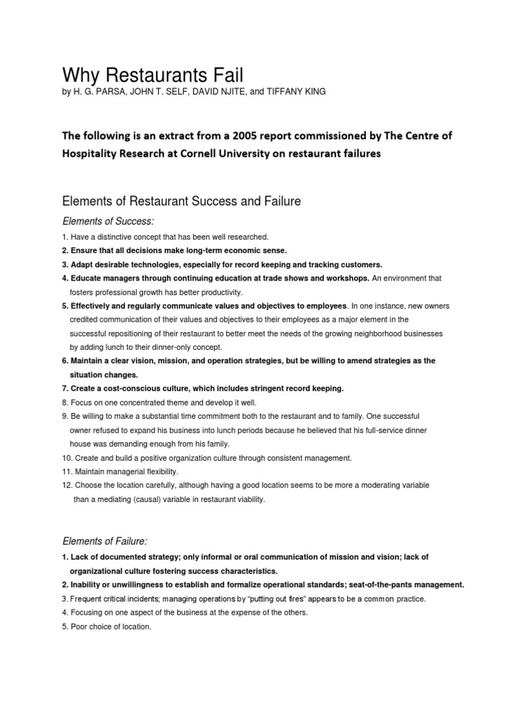 Why Restaurants Fail Summary Pdf Restaurants Organizational Culture