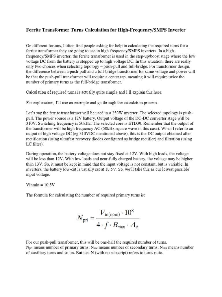 Ferrite Transformer Turns Calculation for High.docx Power Inverter
