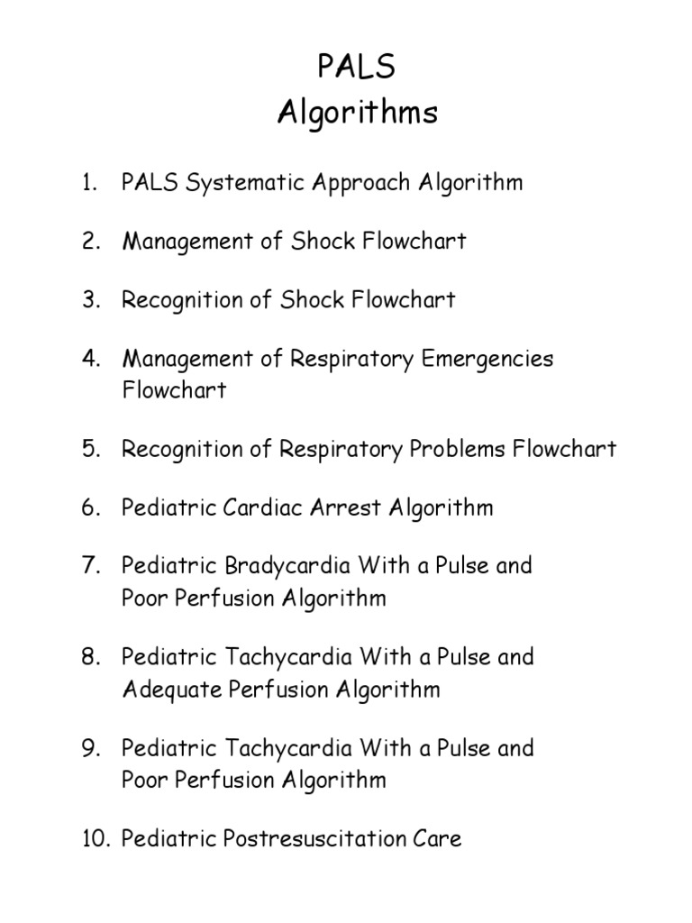 PALS Algorithms for Shock, Respiratory Emergencies & More | PDF
