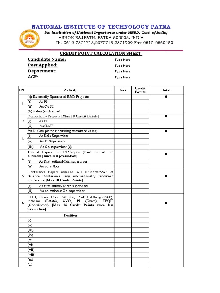 Credit Point Calculation for Faculty | PDF | Thesis | Academia