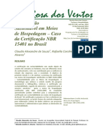 Certificação Sustentável em Meios de Hospedagem – Caso da Certificação NBR 15401 no Brasil