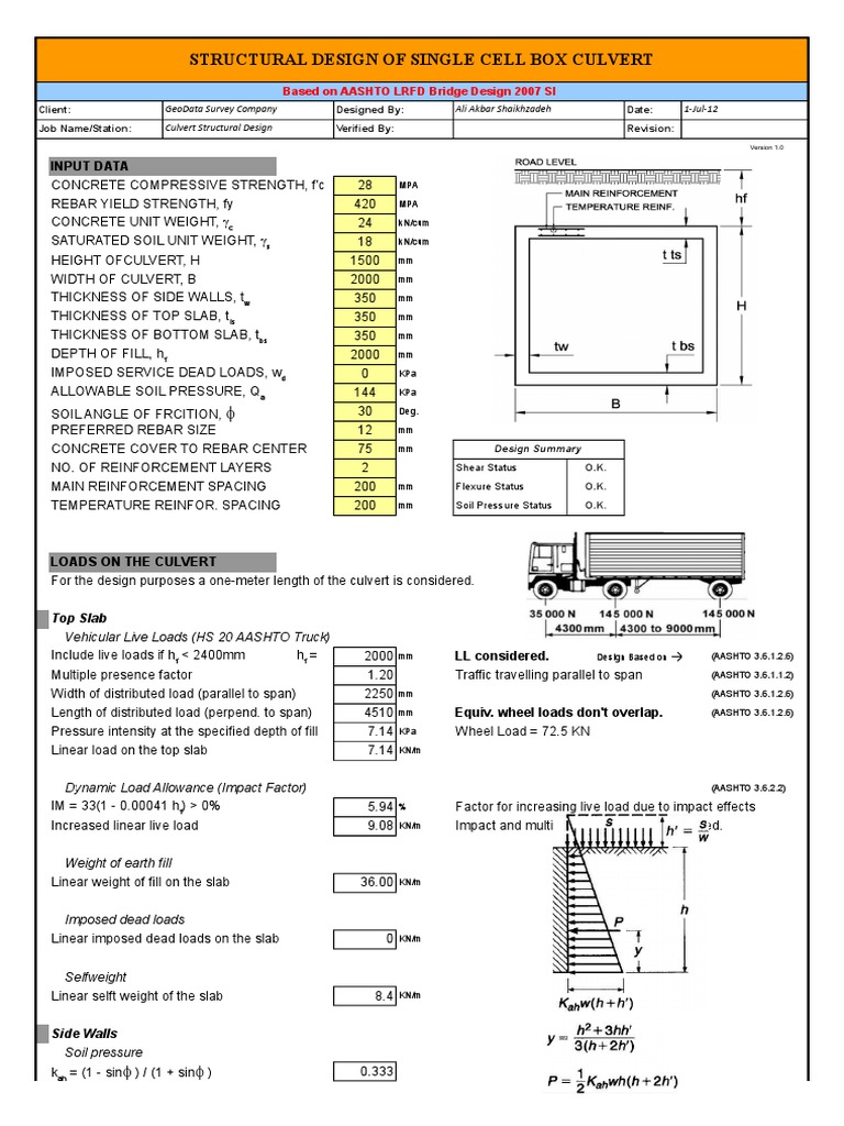 Design of Box Culvert AASHTO | PDF | Structural Load | Pressure