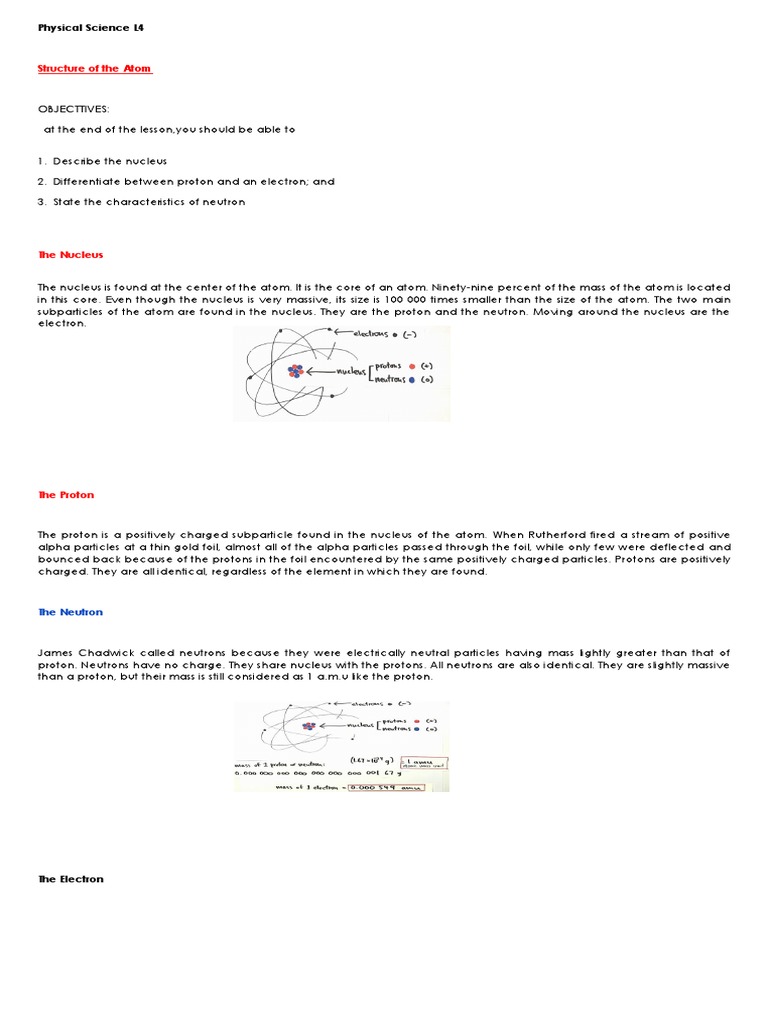 Structure of The Atom: Physical Science L4 | PDF | Atoms | Atomic Nucleus