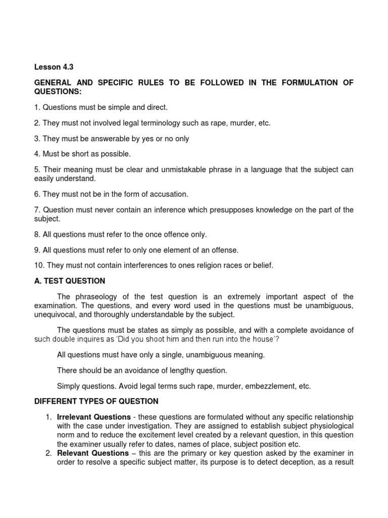Polygraph Question Formulation Rules | PDF | Polygraph | Test (Assessment)